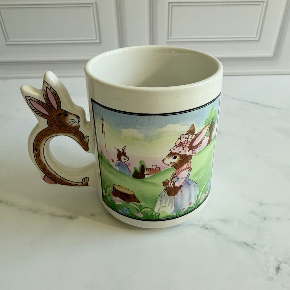 VTG 1990s Avon Peter Rabbit Ceramic Mug with Bunny Handle Easter 3 5/8"